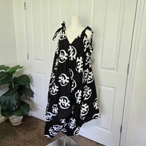 OSR Jumpsuit Womens One Size Black White Adinkra Print Cotton Wide Leg Romper